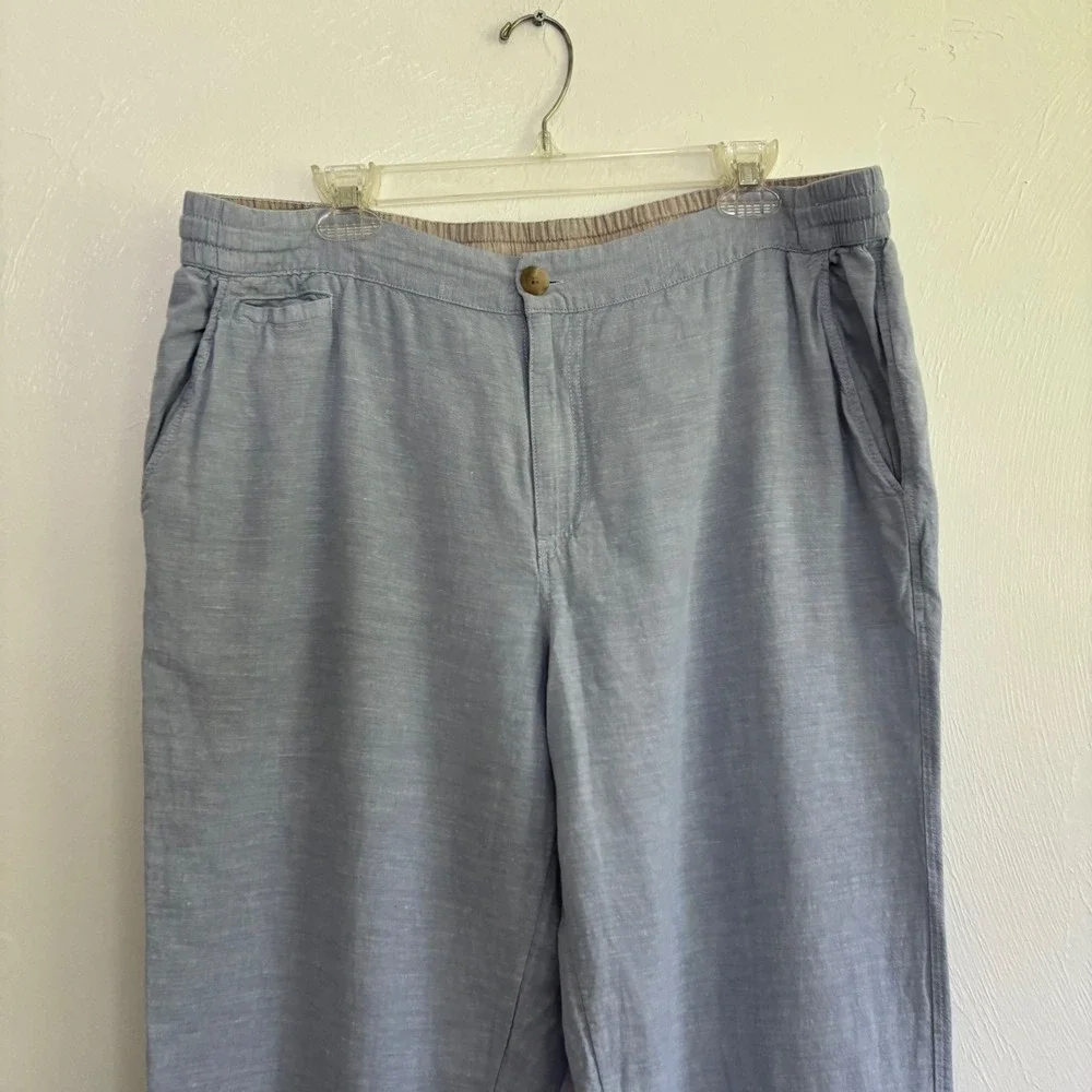 Panama Jack Mens Linen Cotton Blend Casual Pants Elastic Waist Blue Beach Sz XL